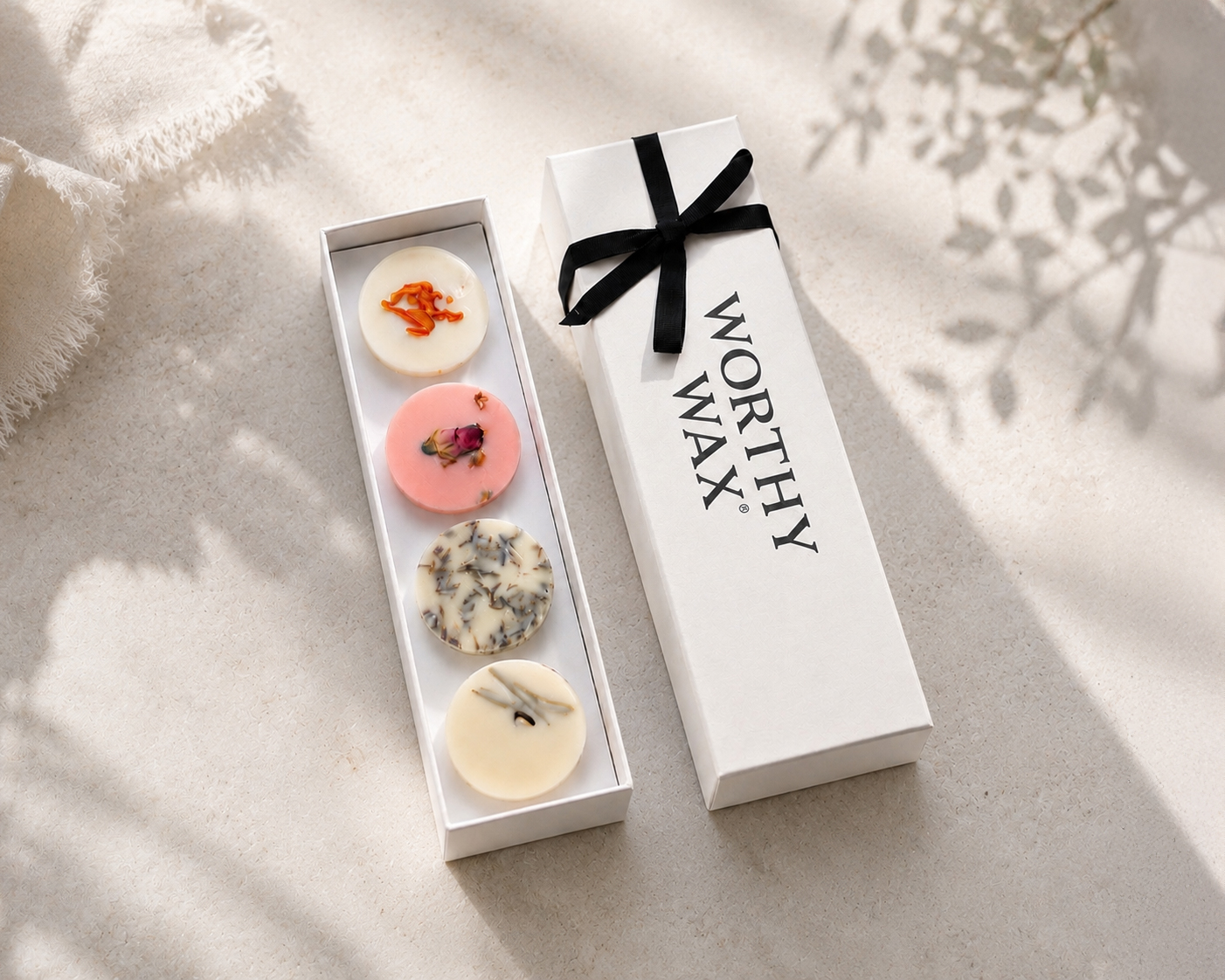 Worthy Wax melts gift box with black ribbon