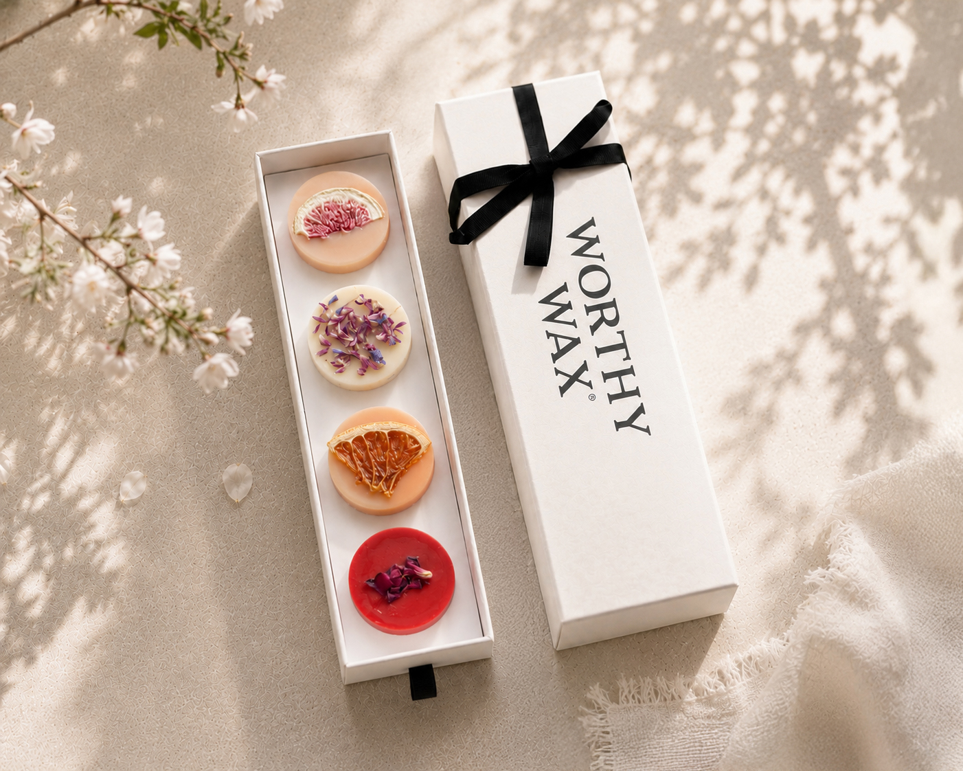 Spring soy wax melt quartet in a Worthy Wax gift box